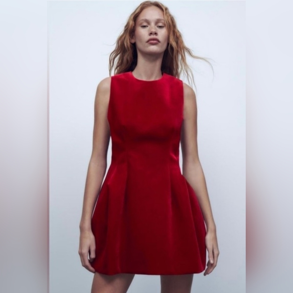 Zara Red Velvet Sleeveless Dress